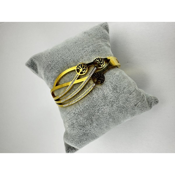 Gold Taşlı Üçlü Ağaç Desenli Bileklik